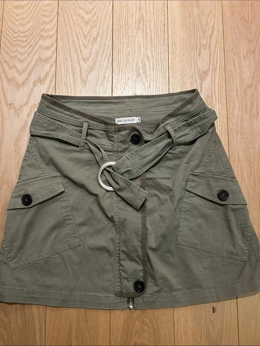 Avec Les Filles Olive Green Utility Mini Skirt with D-Ring Belt
